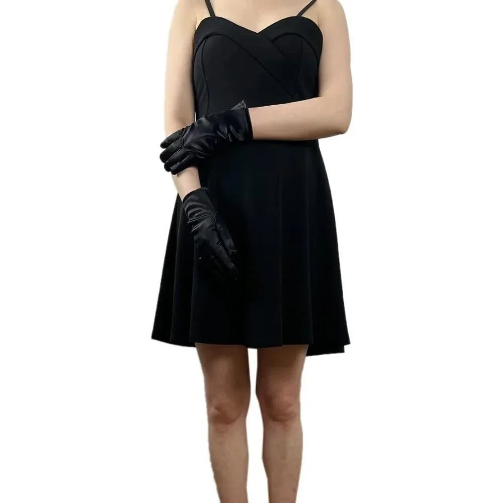 Women's Evening Blue Short Satin Lace Gloves Gothic Choker Necklace design